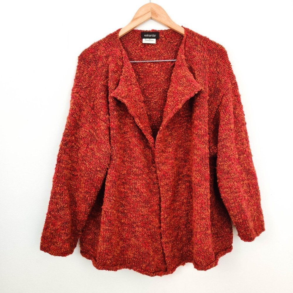 Eskandar Marled Space Dye Red Orange Waterfall Cardigan One Size